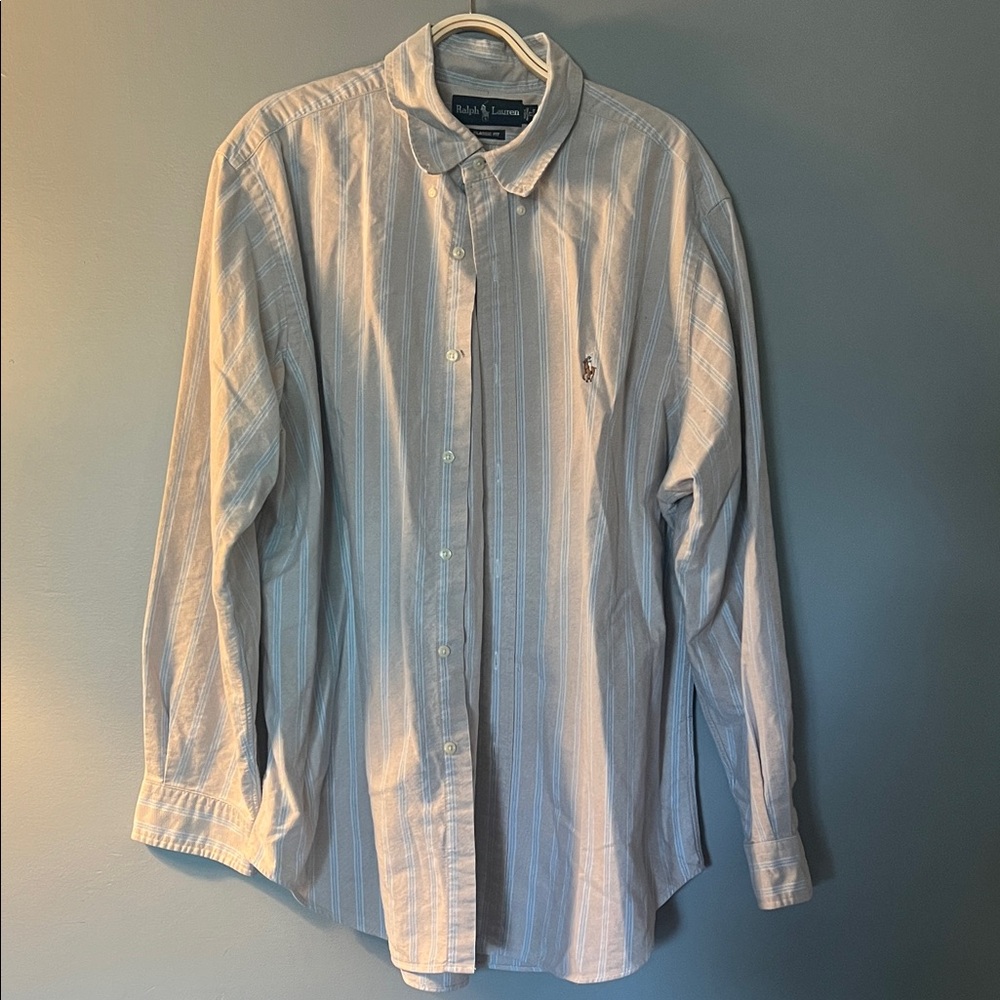 Polo by Ralph Lauren Light Blue and Beige Grey Stripe Button-Down Shirt